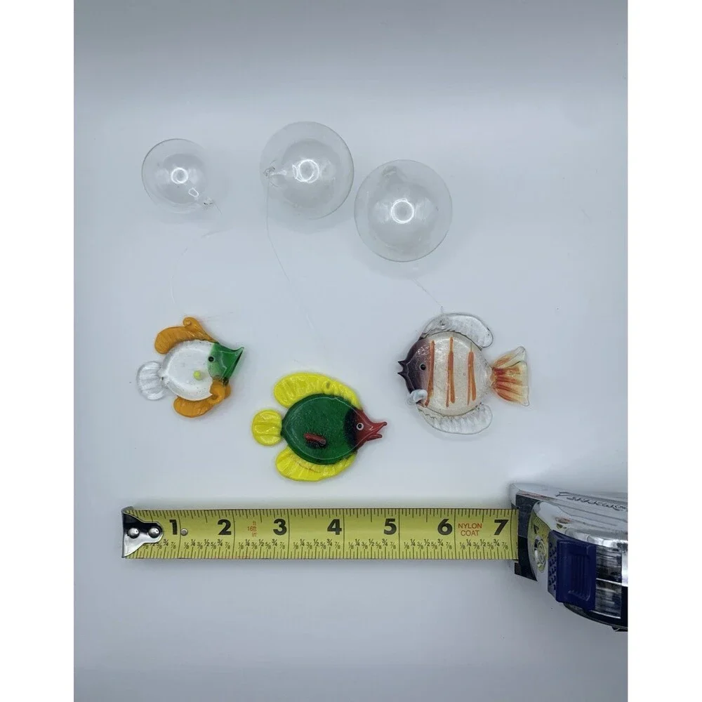 Lot of 3 LS Arts Blown Glass Floating Fish w Bubble Tropical Tank Aquarium Decor